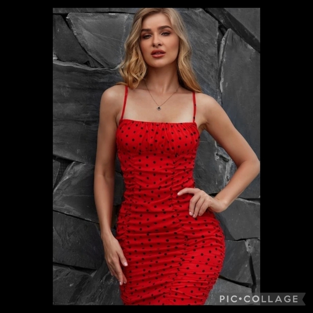 RED And Black Polka Dots Dress